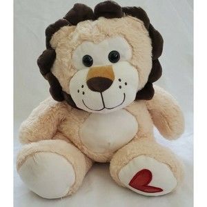 Kellytoy Baby Lion Plush Stuffed Red Heart Brown Tan Soft Cuddly Plushie Cute